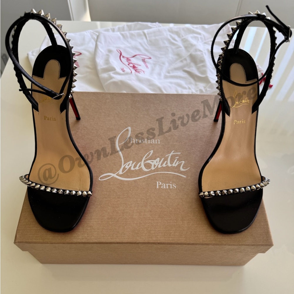 Christian Louboutin Black Stiletto Heels with Studded Straps - So Me 100